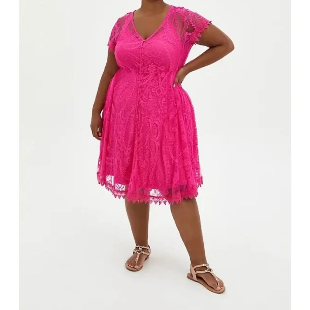 Torrid Pink Lace Button Front Skate Dress 1